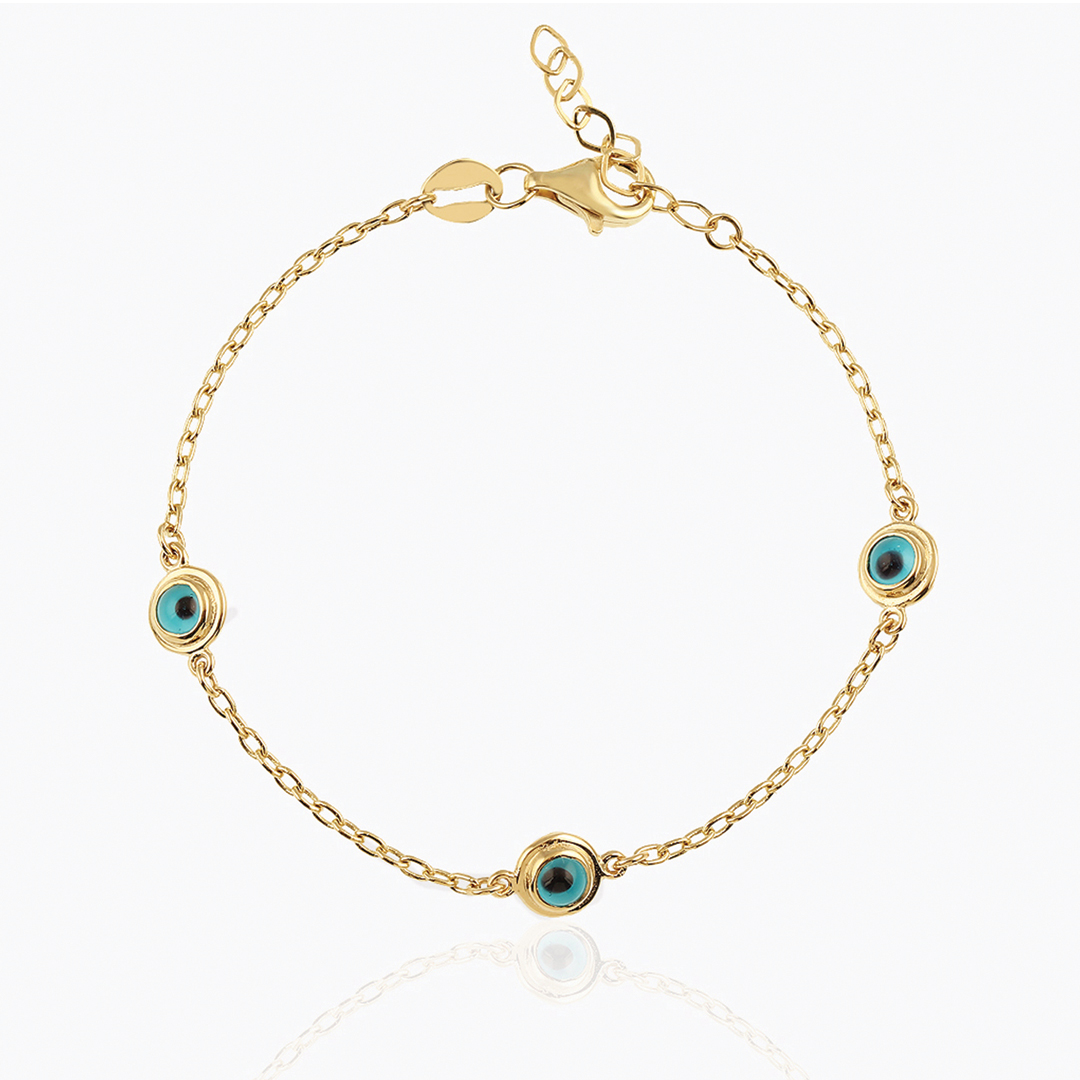 Üçlü Mavi Boncuk Göz Çocuk Bilekliği - 1