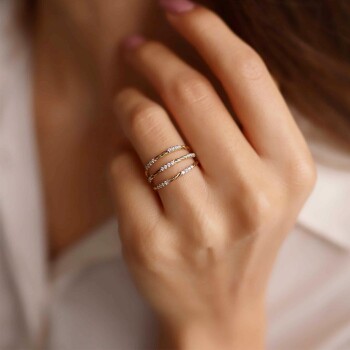 Üçlü Taşlı Burgu Detay Yüzük - Alen