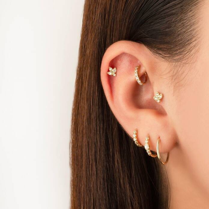 Ucu Taşlı Lotus Motifli Tragus Piercing - 2