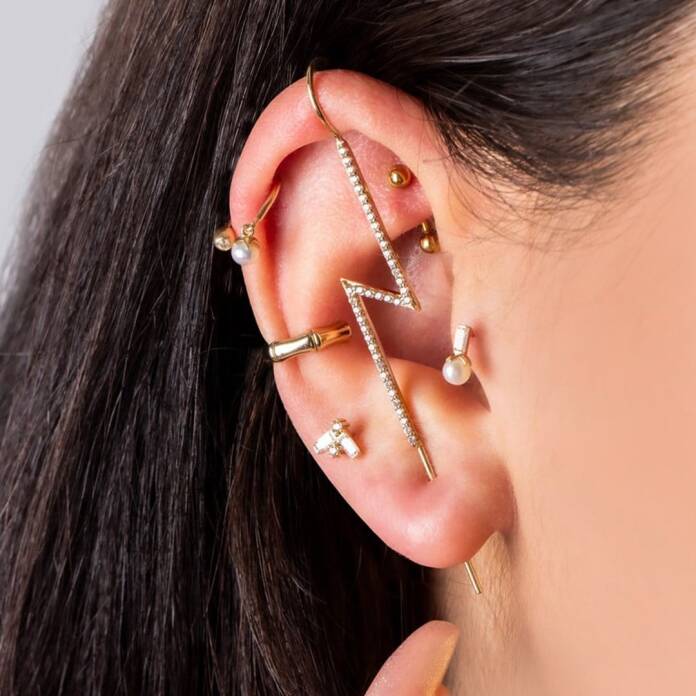 Ucunda İncili Baget Taşlı Tragus Piercing - 2
