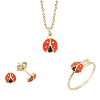 Uğur Böceği Figürlü 14 Ayar Kız Çocuk Altın Takı Seti - Melike