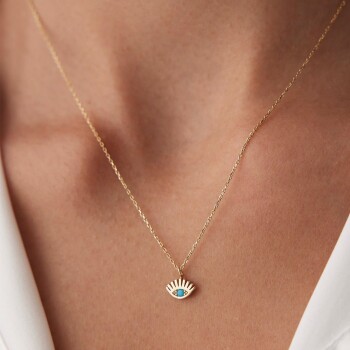 Üst Kirpik Mavi Taşlı Kolye - Rayna