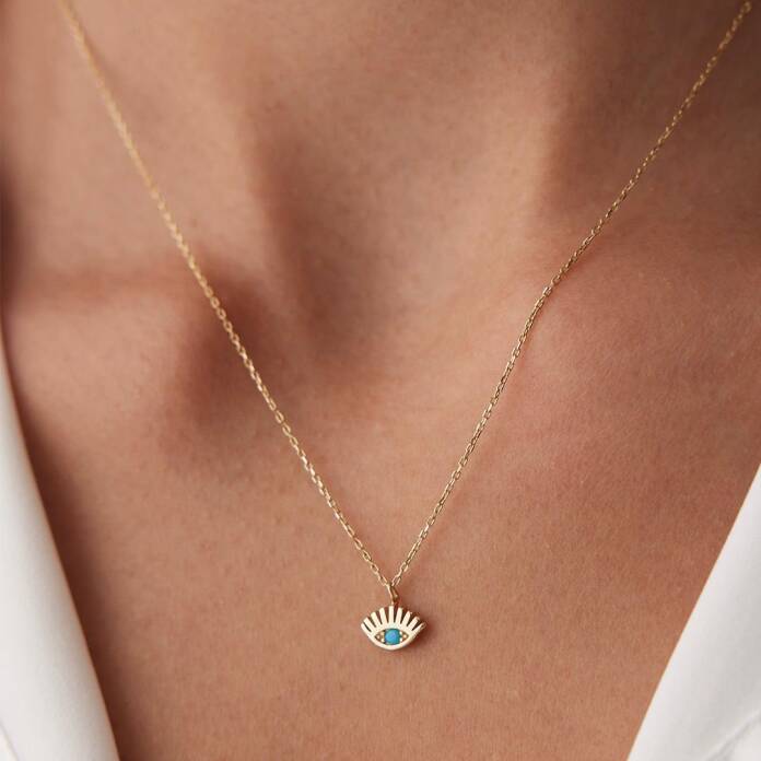 Üst Kirpik Mavi Taşlı Kolye - 1