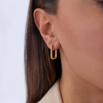 Uzun Oluklu Köşeli Taşlı Ataç Küpe - 1