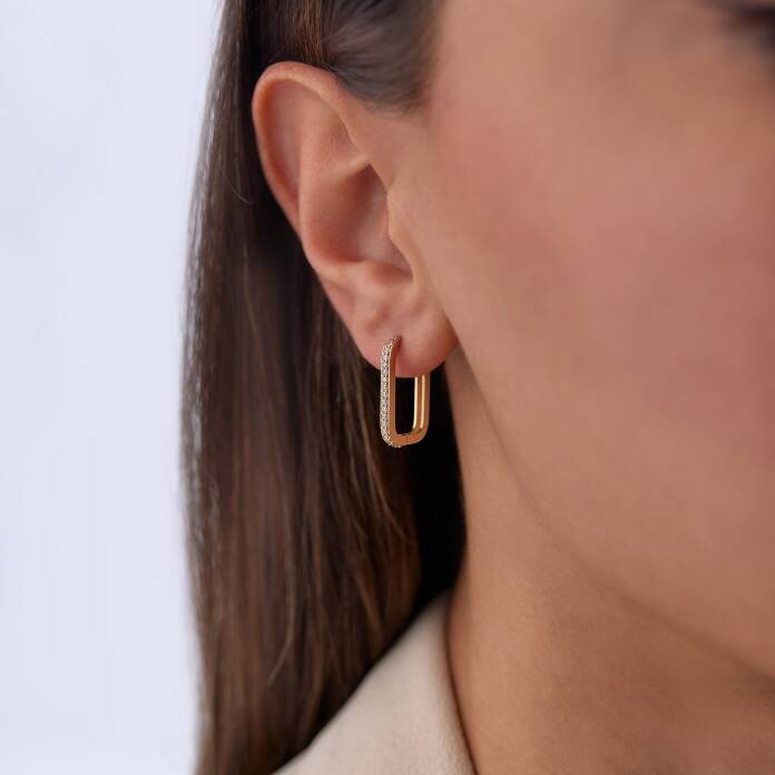 Uzun Oluklu Köşeli Taşlı Ataç Küpe - 1