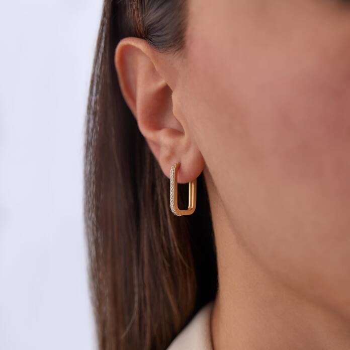 Uzun Oluklu Köşeli Taşlı Ataç Küpe - 2