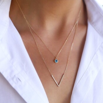 V Gözlü İkili Kolye - Rayna