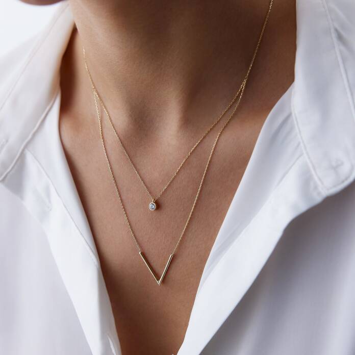 V ve Tektaş İkili Kolye - 1