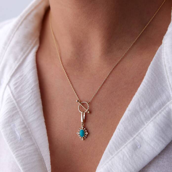 Vida Kilit Oval Turkuaz Mineli Vintage Kolye - 2