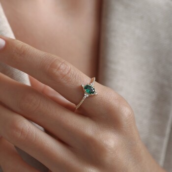 Vintage Oval Yeşil Taşlı Yüzük - 1