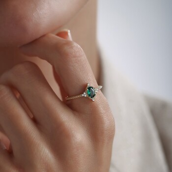 Vintage Oval Yeşil Taşlı Yüzük - 2