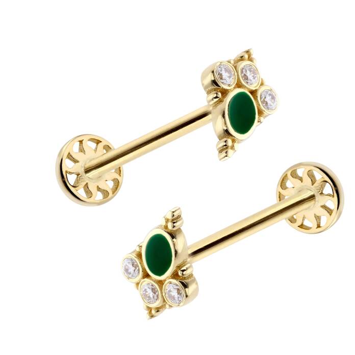 Vintage Yeşil Mine Model Tragus Piercing - 2