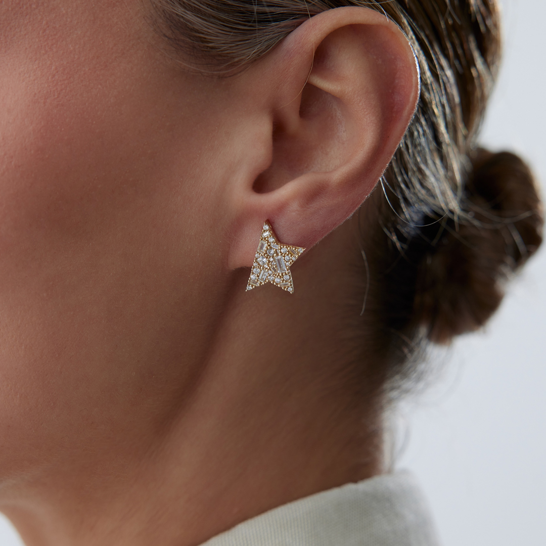 White Half Star Küpe - 1