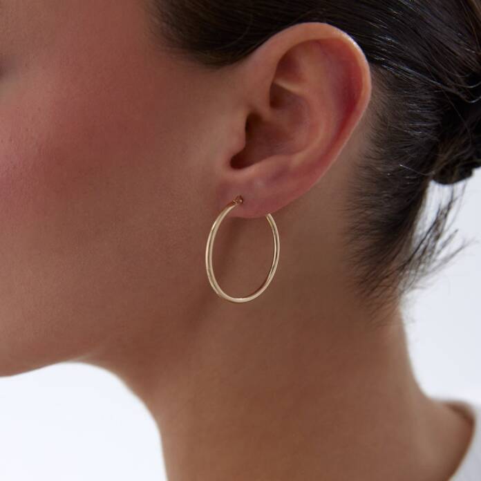 XLarge 2mm Oval Boru Halka Küpe - 1