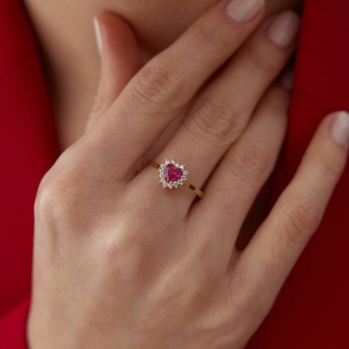 Yakut Görünümlü Kalp Yüzük - 1