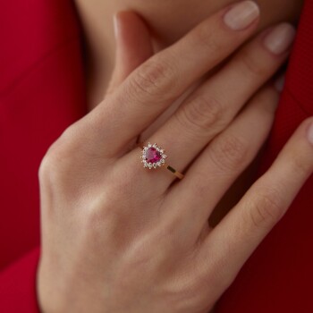 Yakut Görünümlü Kalp Yüzük - 2