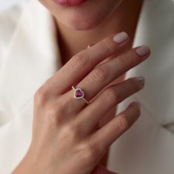 Yakut Taşlı Pandora Kalp Yüzük - 1