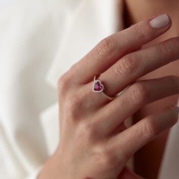 Yakut Taşlı Pandora Kalp Yüzük - 2