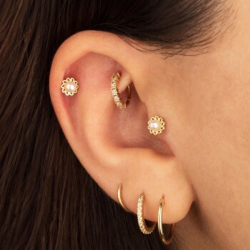 Yapraklı İnci Tragus Piercing - Dianora (1)