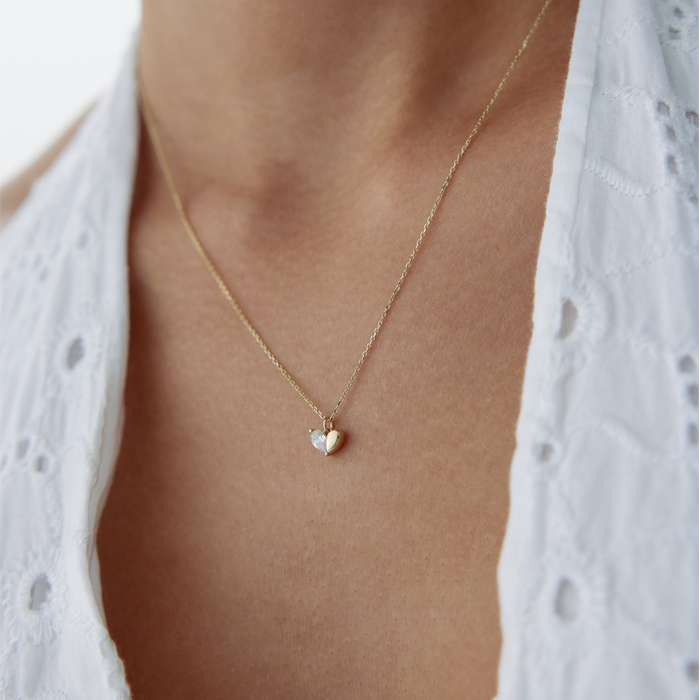 Yarı Taşlı Kalp Kolye - Rayna