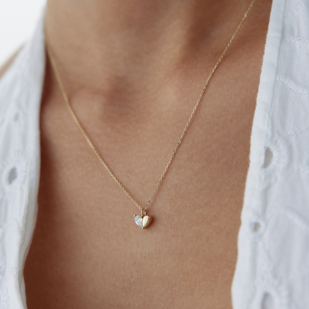 Yarı Taşlı Kalp Kolye - 1
