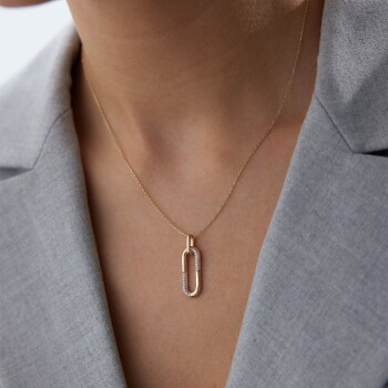 Yarım Taşlı Geniş Ataç Kolye - Rayna