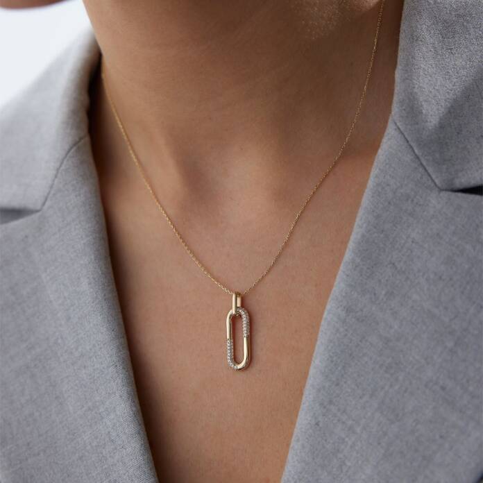 Yarım Taşlı Geniş Ataç Kolye - 1