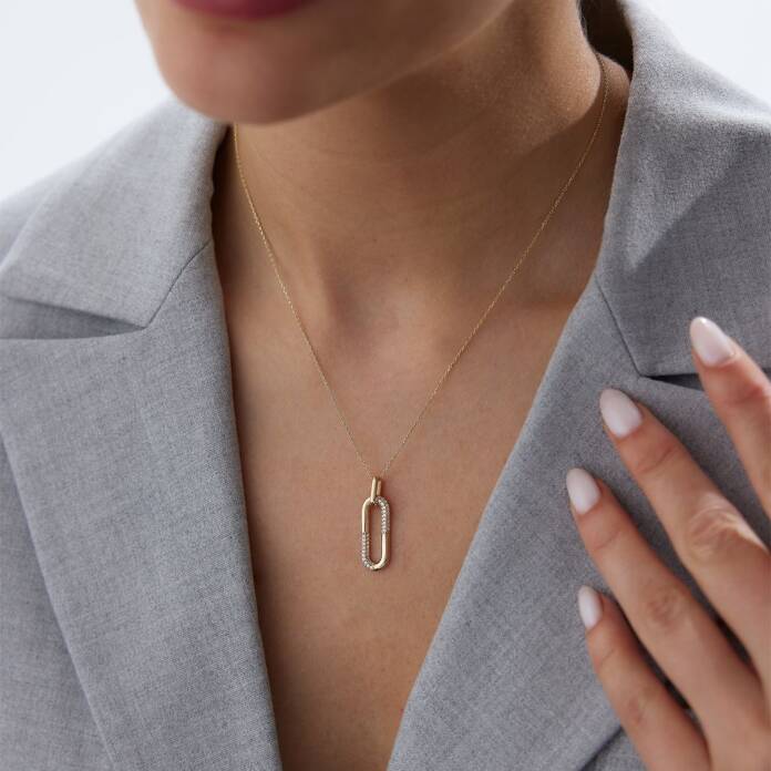 Yarım Taşlı Geniş Ataç Kolye - 2