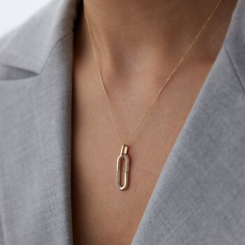 Yarım Taşlı Geniş Ataç Kolye - 3