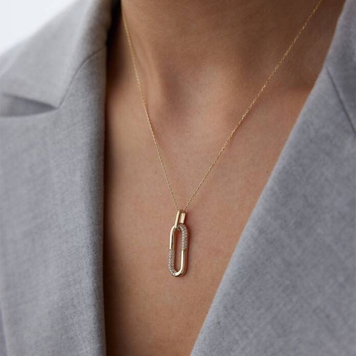 Yarım Taşlı Geniş Ataç Kolye - 3