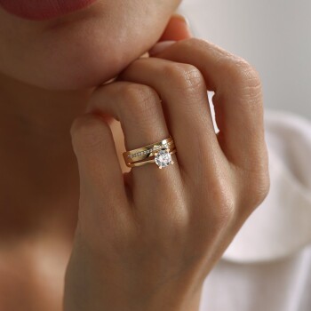 Yarım Tur Alyanslı Tektaş Yüzük - Oragold Orhan