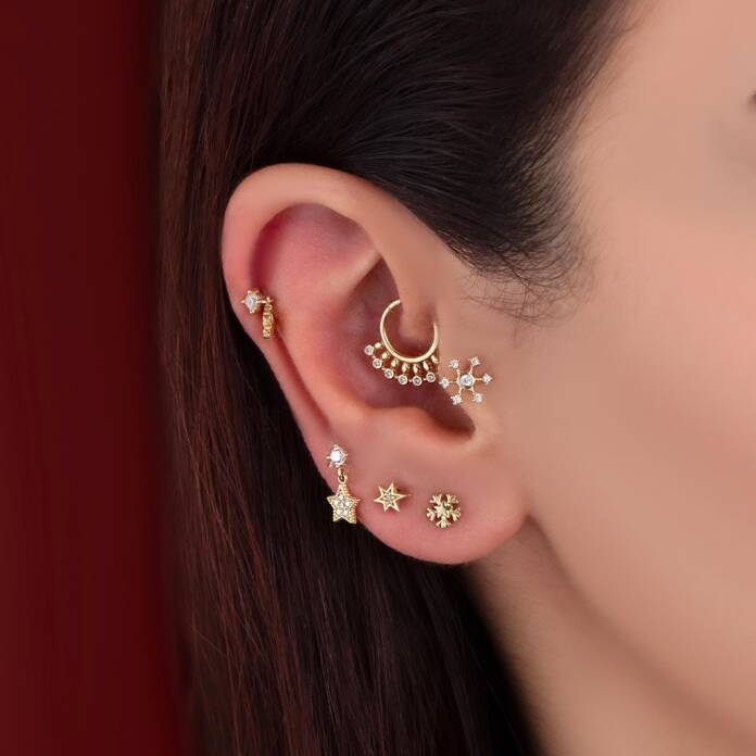 Yedi Taşlı Kar Tanesi Tragus Piercing - 2