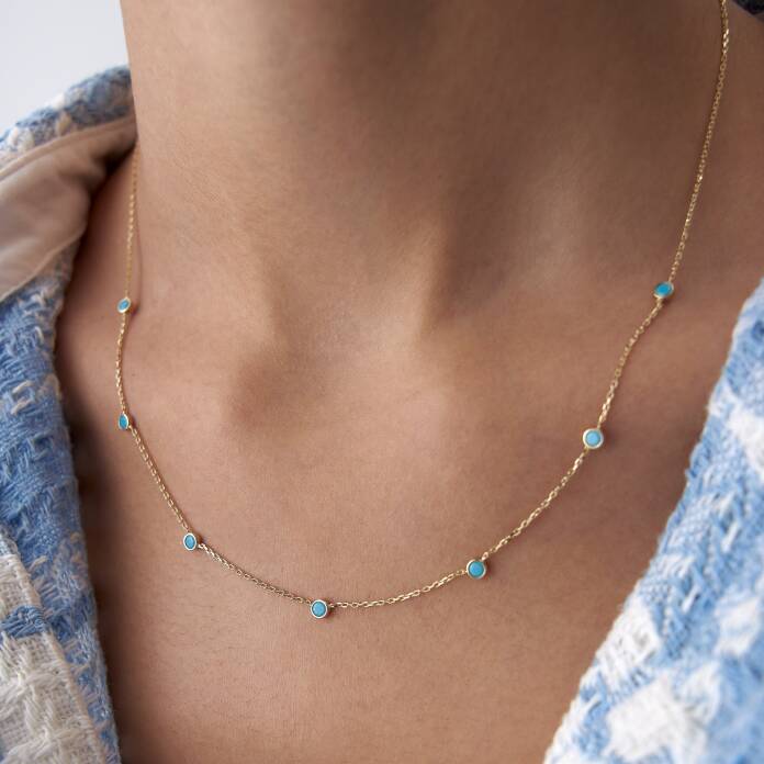 Yedili Turkuaz Taşlı Kolye - 1