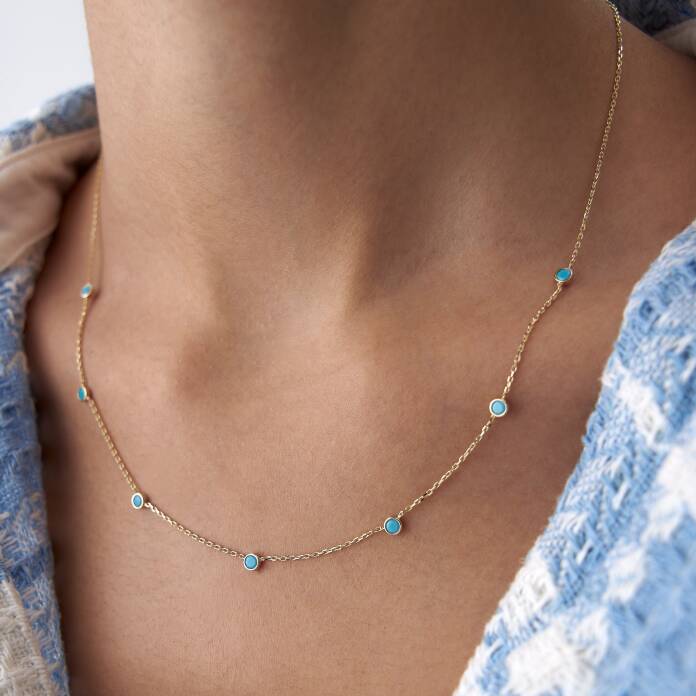 Yedili Turkuaz Taşlı Kolye - 2