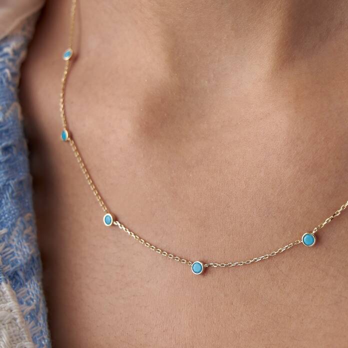 Yedili Turkuaz Taşlı Kolye - 3