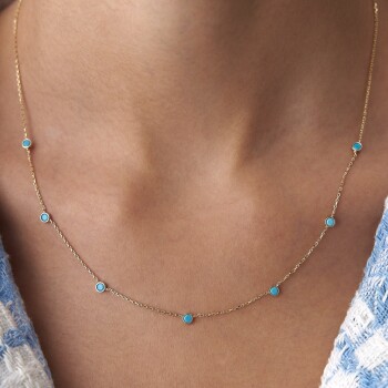 Yedili Turkuaz Taşlı Kolye - 4