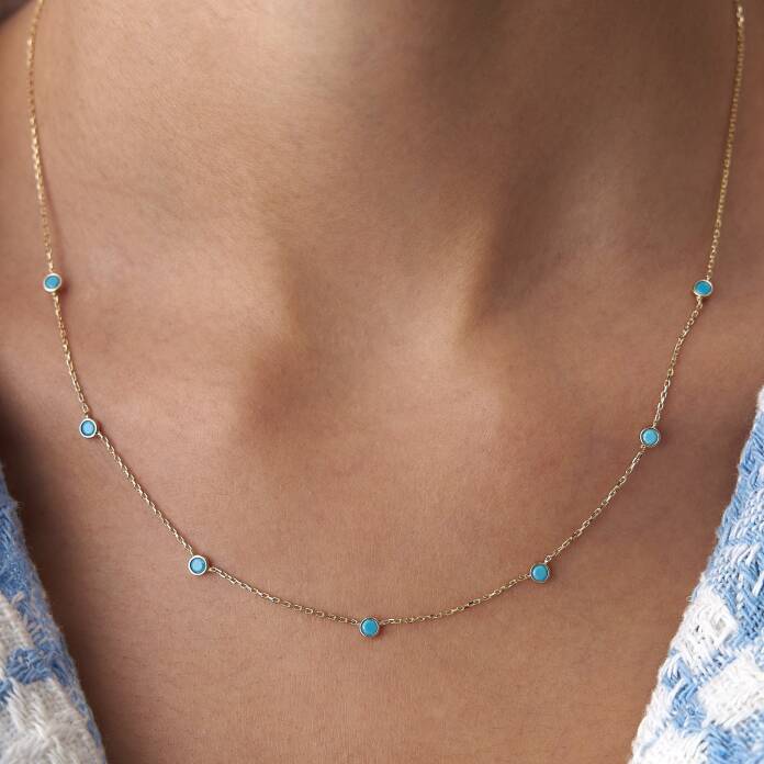 Yedili Turkuaz Taşlı Kolye - 4