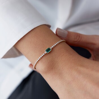 Yeşil Baget Taşlı Su Yolu Bileklik - Rayna