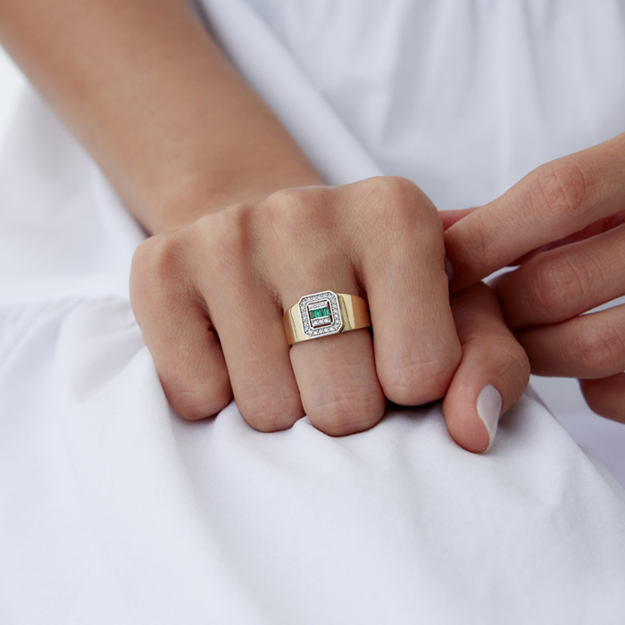 Yeşil Bagetli Şovalye Yüzük - Cemart