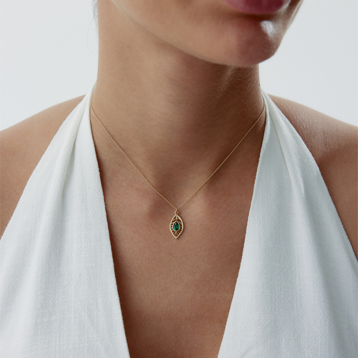 Yeşil Damla Taş Yaprak Kolye - RİTİM