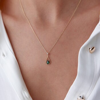 Yeşil Damla Taşlı Kolye - Özçelik