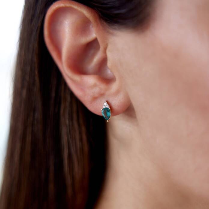 Yeşil Damla Taşlı Küpe - 1