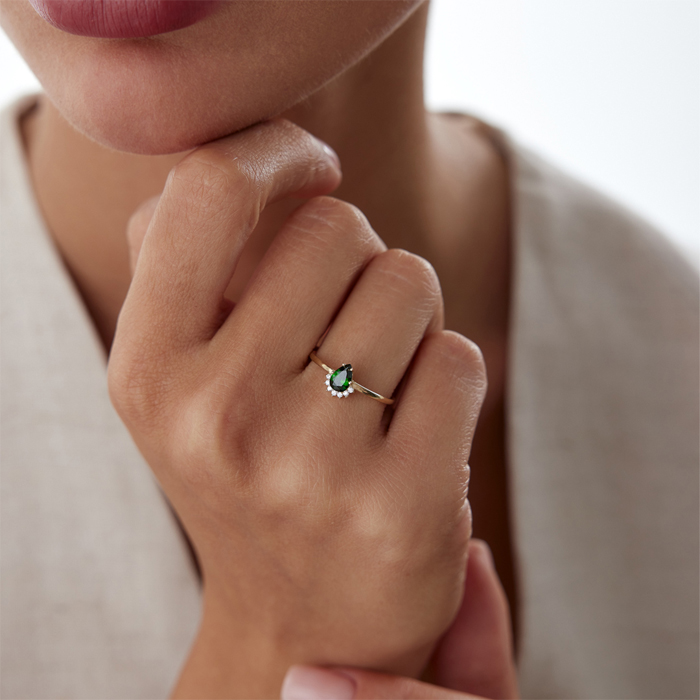 Yeşil Damla Taşlı Yüzük - Nüans