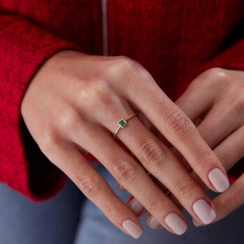 Yeşil Kare Tektaş Yüzük - Cemart