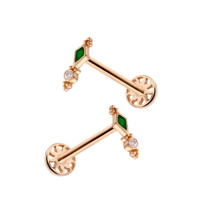 Yeşil Mine Detay Taşlı Tragus Piercing - 3