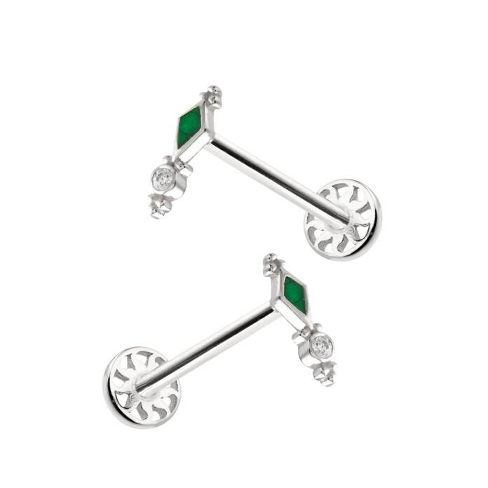 Yeşil Mine Detay Taşlı Tragus Piercing - 4