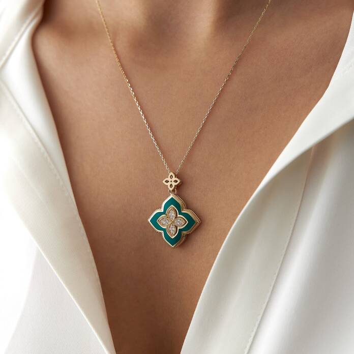 Yeşil Mineli Prenses Çiçeği Taşlı Kolye - 1