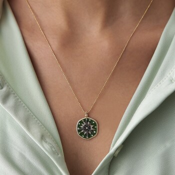 Yeşil Mineli Pusula Kolye - Alen