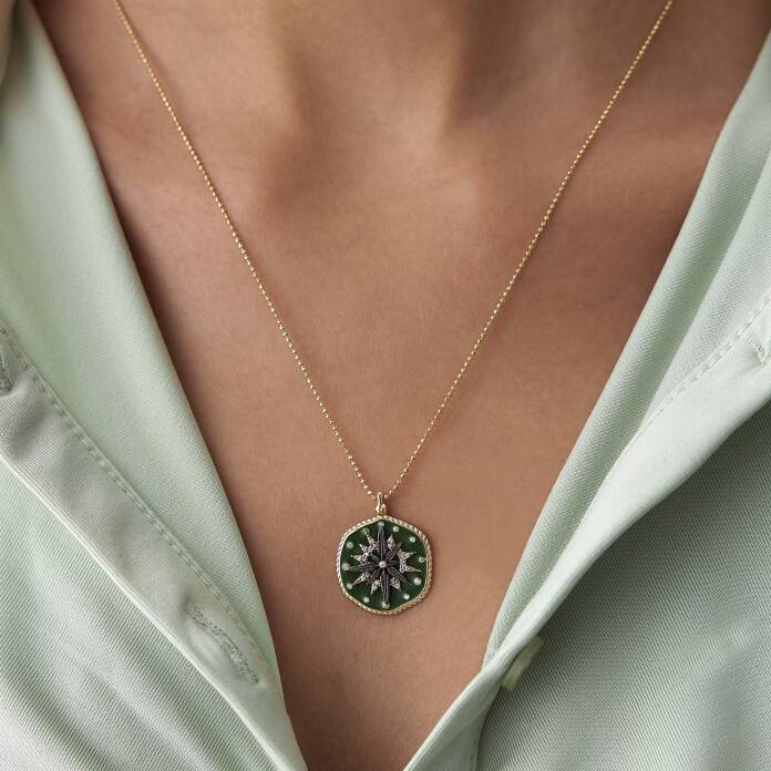 Yeşil Mineli Pusula Kolye - 1