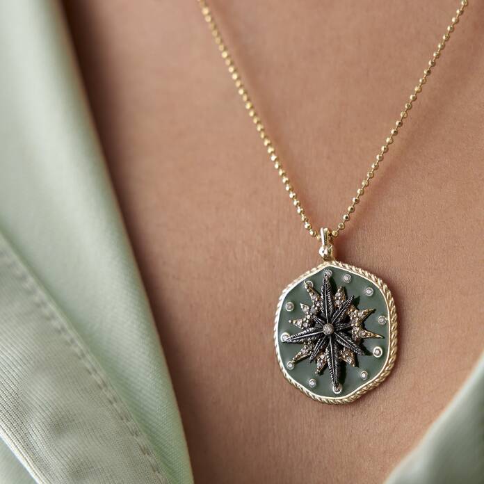 Yeşil Mineli Pusula Kolye - 2